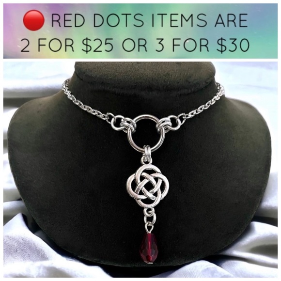 Silverskylight Jewelry - 🔴Necklace stainless steel cable link chain , celtic charm & dangly red crystal